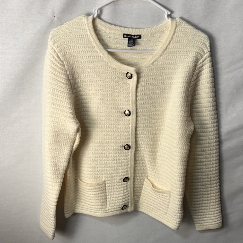 Hilary Radley Cream Textured Button-Front Cardigan